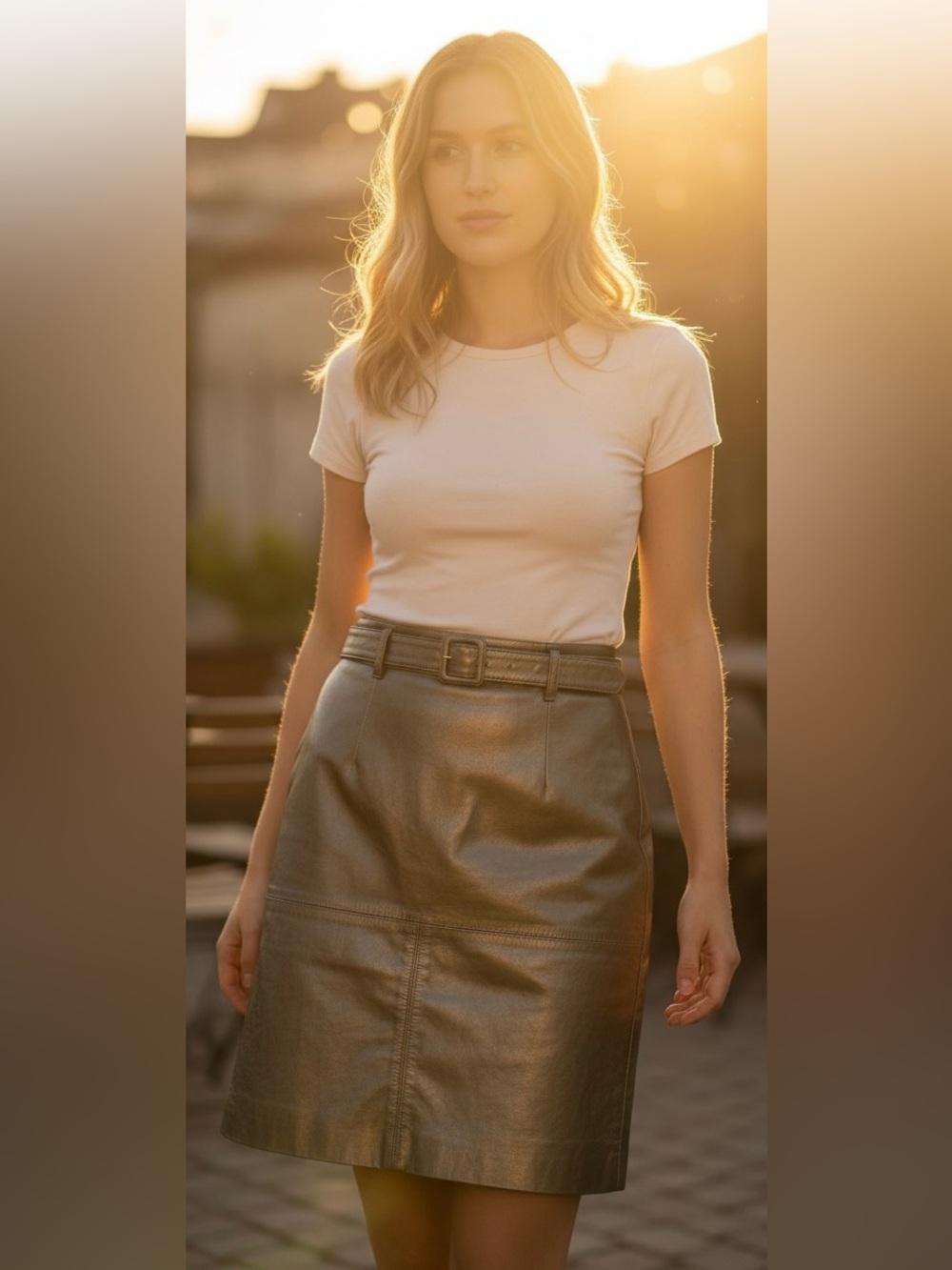 Laundry Olive Green Leather Belted Skirt Size 8